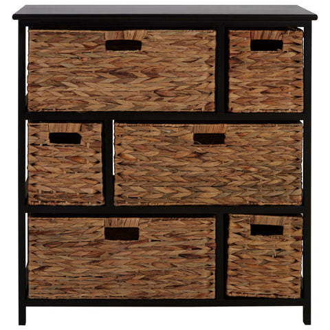Padstow Black Storage Unit with 6 Water Hyacinth Drawers
