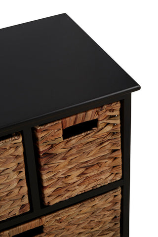 Padstow Black Storage Unit with 6 Water Hyacinth Drawers