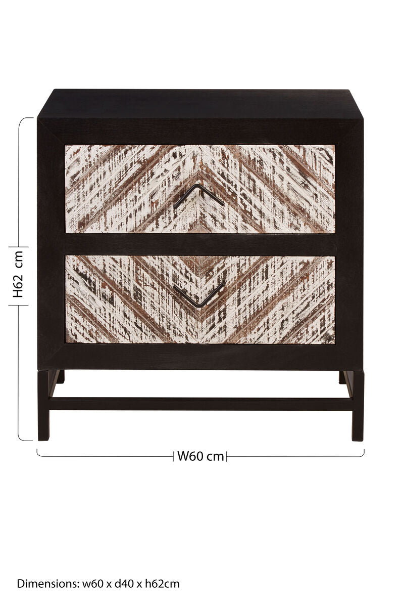 Lombok Black 2 Drawer Bedside Table