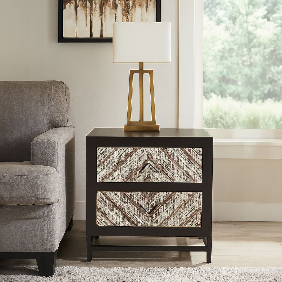 Lombok Black 2 Drawer Bedside Table