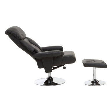 Denton Black Leather Effect Reclining Chair And Footstool