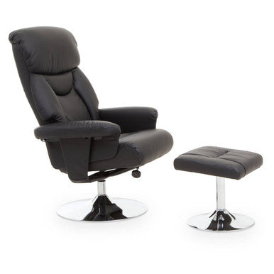 Denton Black Leather Effect Reclining Chair And Footstool