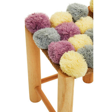 West Village Grey Beige And Pink Pom Stool