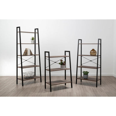 Bradbury Five Tier Dark Oak Veneer Ladder Shelf Unit