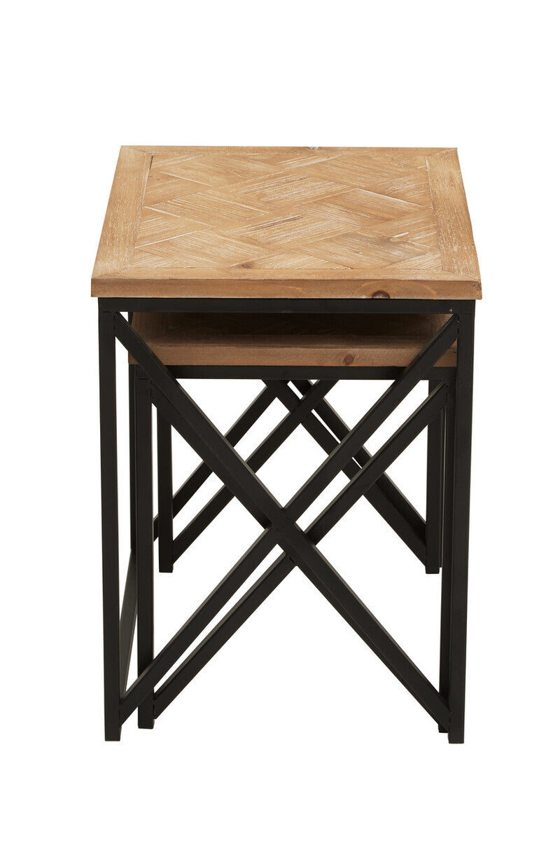 Kickford Parquet Fir Wood Set Of Two Nesting Tables