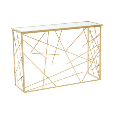 Farran Gold Finish Console Table With Mirror Top