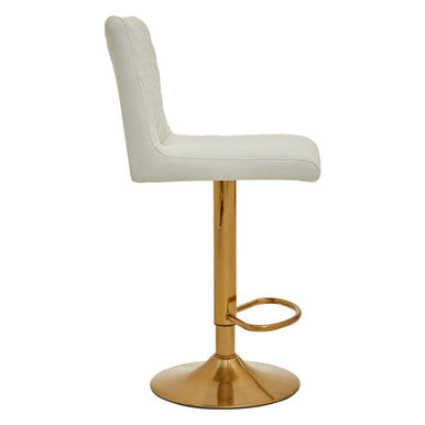 Baina White And Gold Bar Stool With Round Base