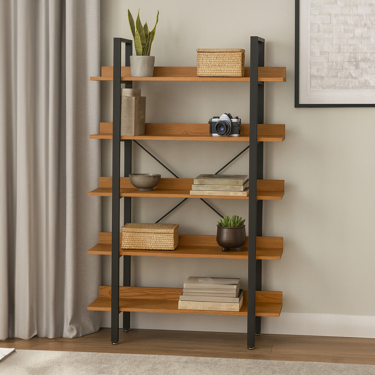 Laxton 5 Tier Red Pomelo Shelves And Black Frame Shelf Unit
