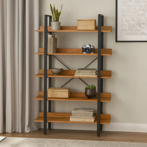 Laxton 5 Tier Red Pomelo Shelves And Black Frame Shelf Unit