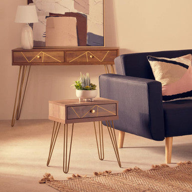 Flori 1 Drawer Draw Side Table with Hairpin Legs