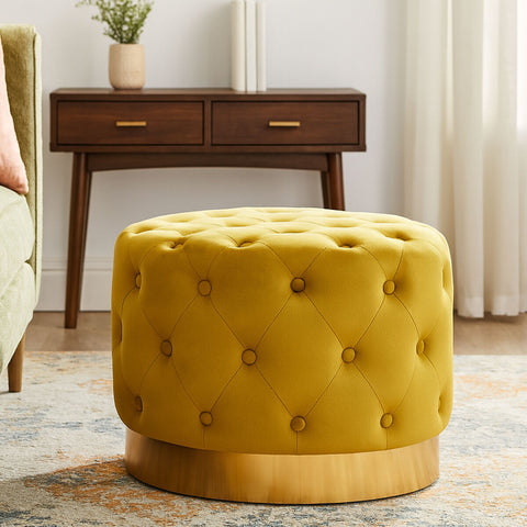 Loretta Pistachio Velvet Stool With Matte Gold Finish Base