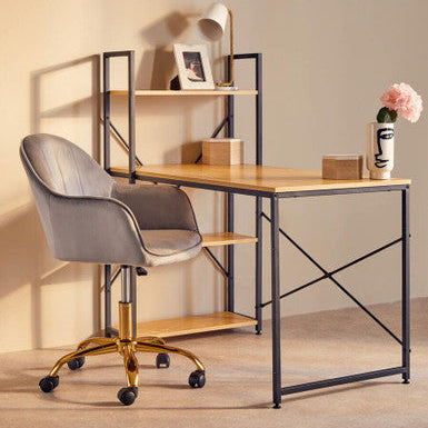Brent Grey Velvet And Gold Home Office Chair