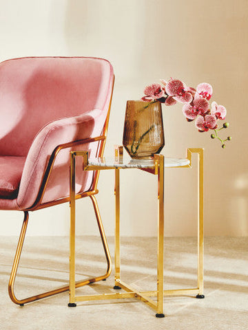 Xander Pink Velvet Modern Accent Chair with Gold Frame
