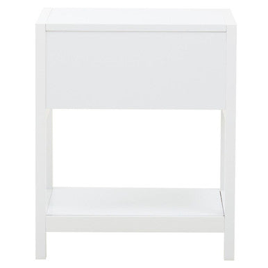 Sherman White Wood and Rattan One Drawer Side Table