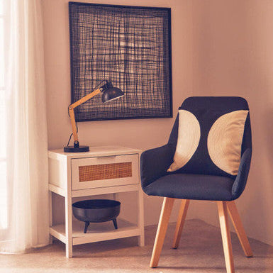 Sherman White Wood and Rattan One Drawer Side Table
