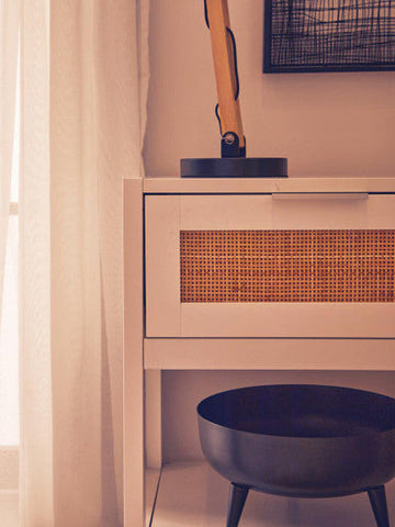 Sherman White Wood and Rattan One Drawer Side Table