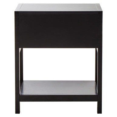 Sherman Black Wood and Natural Rattan One Drawer Bedside Table