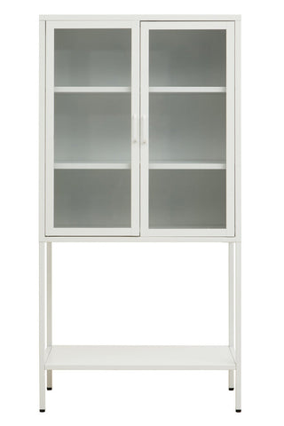Acier Two Door White Metal Cabinet with Glass Doors