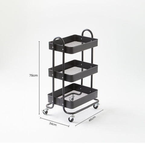 Acero Three Tier Black Metal Trolley