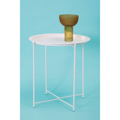 Acero White Metal Round Side Table