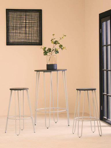 District 3 Piece Elm Wood Bar Table And Stool Set