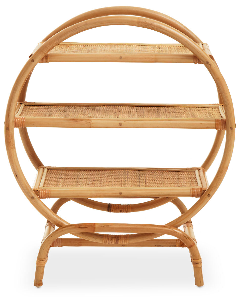 Mataram Three Tier Natural Rattan Round Shelf Unit