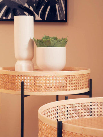 Depok Rattan Side Table With Metal Legs