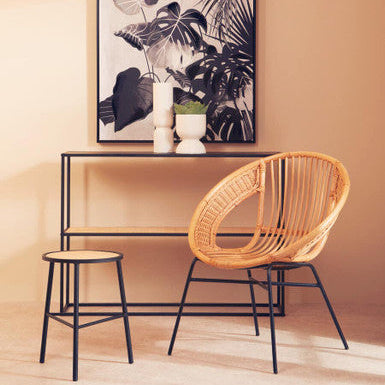 Depok Rattan Seat Stool with Metal Legs