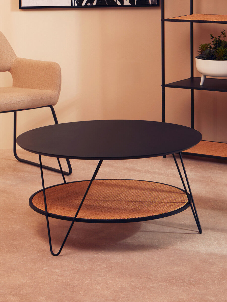 Depok Rattan And Metal Coffee Table With Hairpin Legs