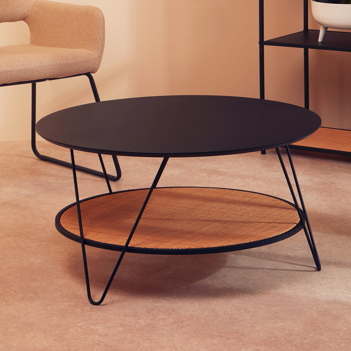 Depok Rattan And Metal Coffee Table With Hairpin Legs