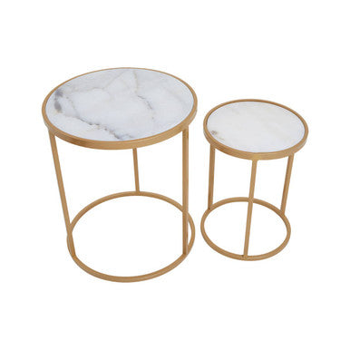 Colva White Marble and Gold Set Of Two Nesting Tables