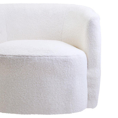 Montreal Ivory Boucle Effect Curved Lounge Chair With Swivel Base