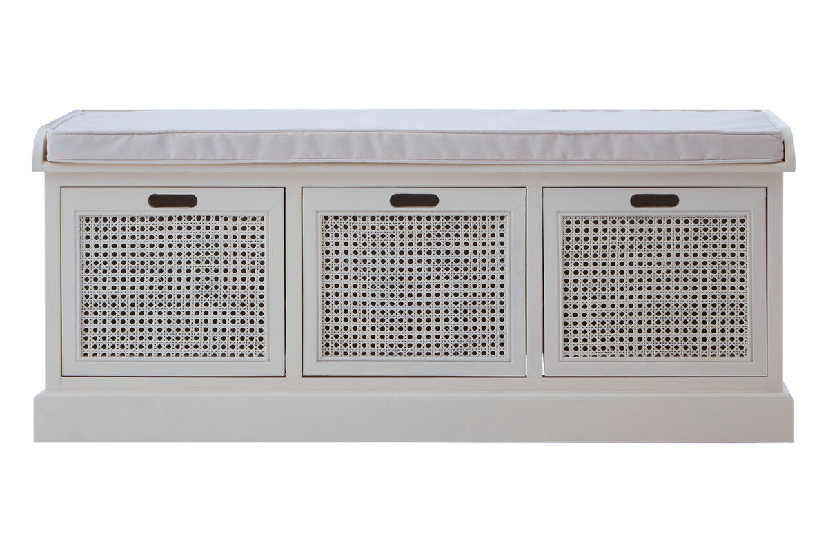Heritage Antique White Three Drawer Storage Bench with Cushion