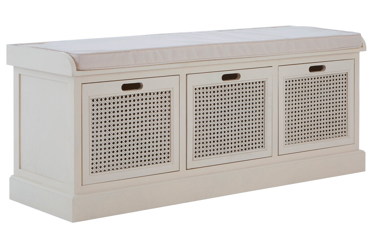 Heritage Antique White Three Drawer Storage Bench with Cushion
