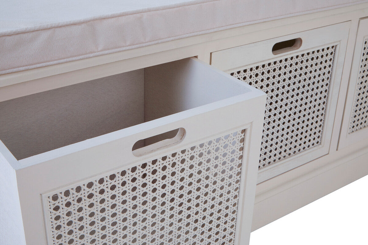 Heritage Antique White Three Drawer Storage Bench with Cushion