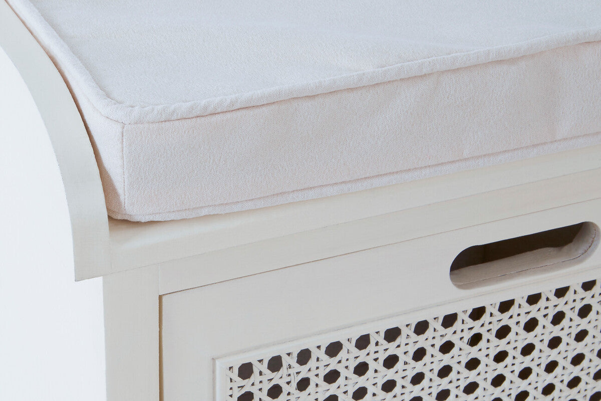 Heritage Antique White Three Drawer Storage Bench with Cushion