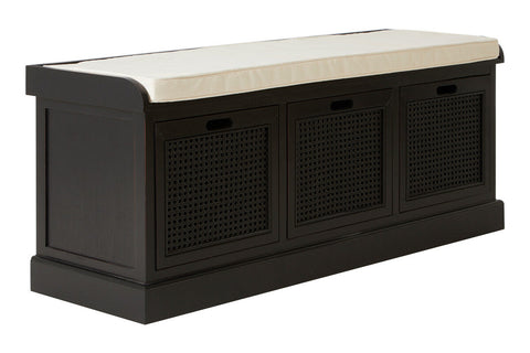 Heritage Black Three Drawer Storage Bench with Cushion