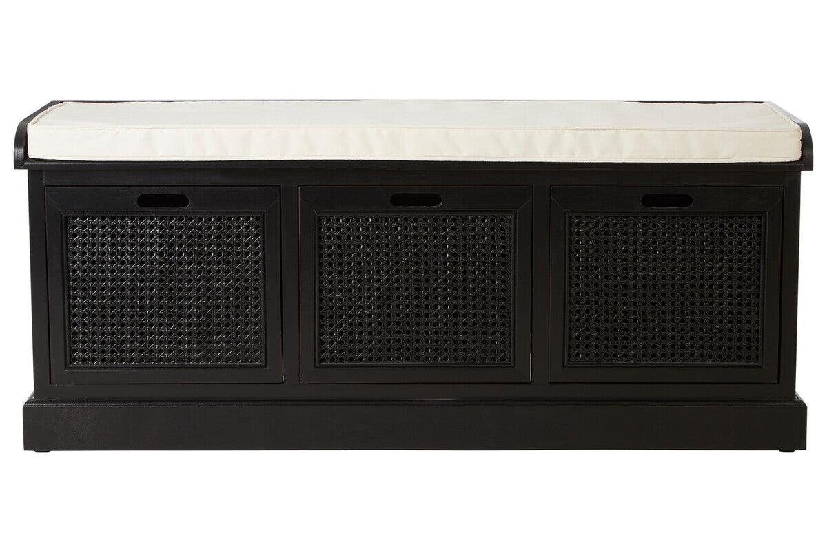 Heritage Black Three Drawer Storage Bench with Cushion