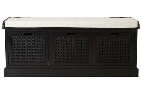 Heritage Black Three Drawer Storage Bench with Cushion