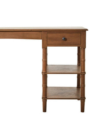 Brown Pine Wood Console Table with 1 Storage Drawer and 2 Shelves, Heritage