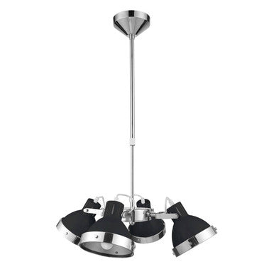 Jasper Black Shade and Chrome 4 Light Pendant Light