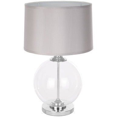 Edna Small Clear Glass Table Lamp with Silver Silk Shade