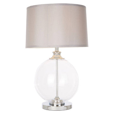 Edna Small Clear Glass Table Lamp with Silver Silk Shade
