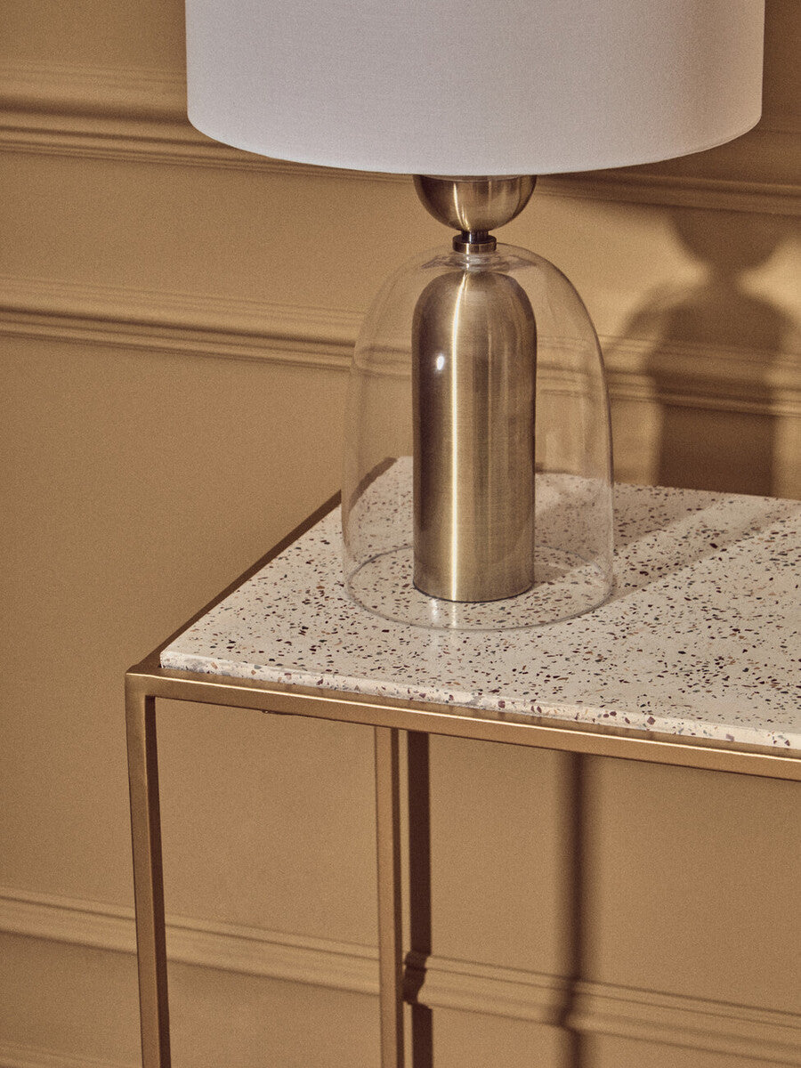 Sellis Clear Glass And Brass Finish Metal Table Lamp