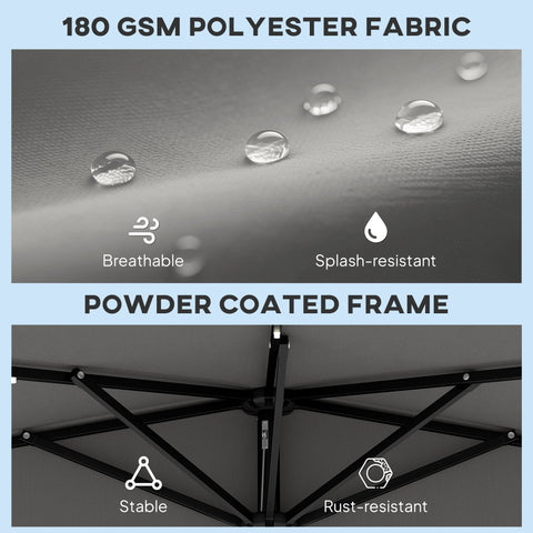 Outsunny 2.6 m Half Garden Parasol with Solar LED Lights, UPF50+ Semi Round Umbrella with 30° Tilt, Crank Handle, Dark Grey