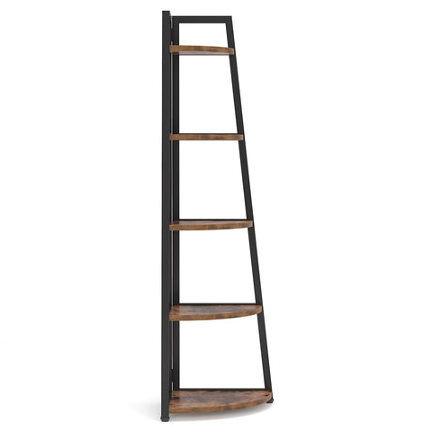 Industrial Corner Bookshelf & Display Rack with Black Metal A-Frame.