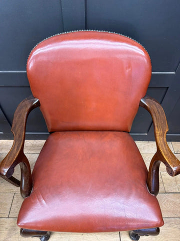 Antique Pair Of Gainsborough Style Mahogany Armchairs Desk Study Carver Chairs
