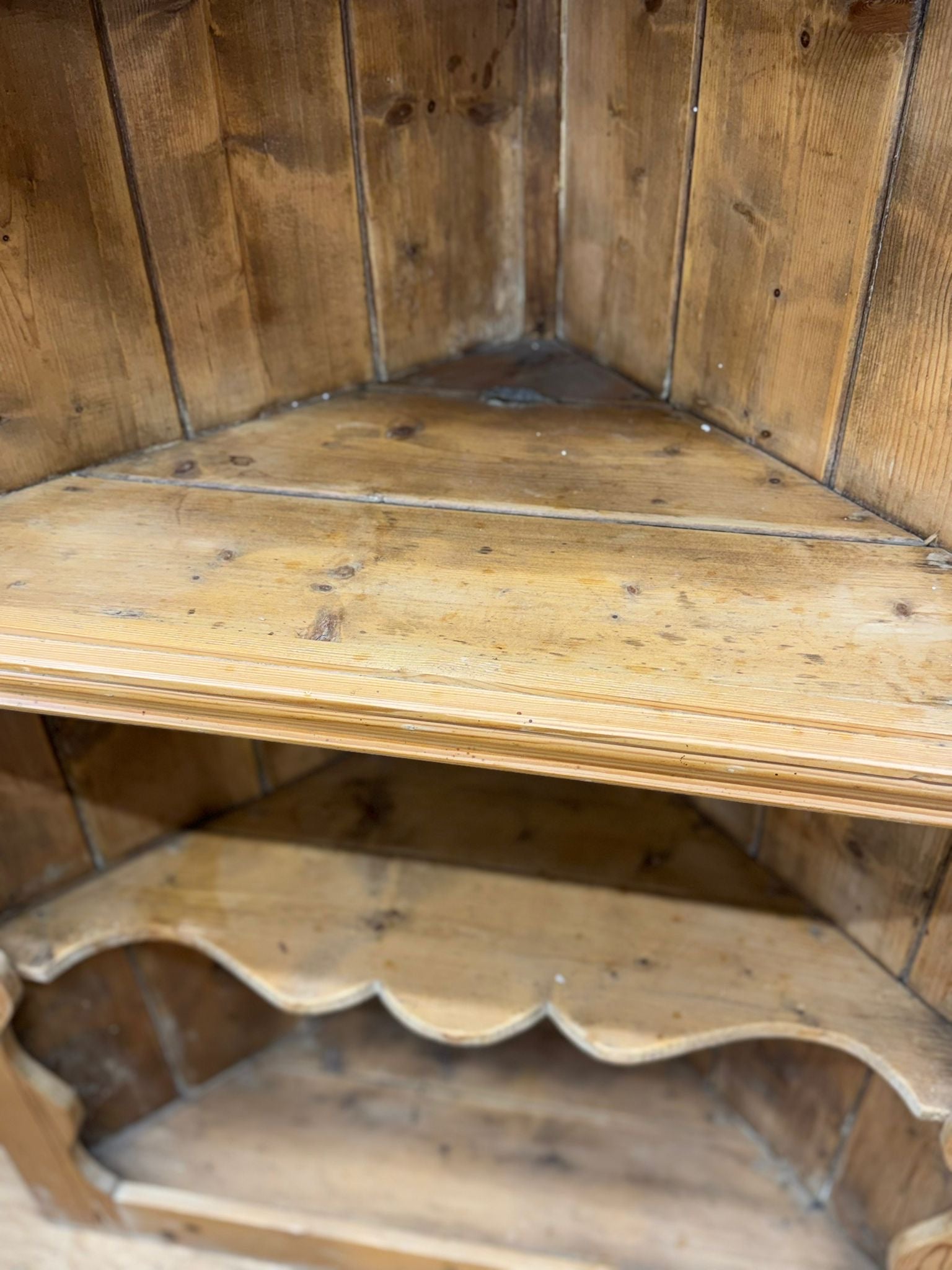 Antique Pine Rustic Corner Cupboard / Open Shelving Unit Storage