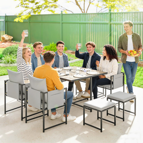 Outsunny Nine-Piece Steel Frame Garden Dining Set - Dark Grey