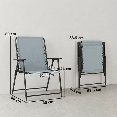 Outsunny Folding Garden Chairs Set of 2, Outdoor Dining Chairs with Wide Texteline Seat, High Back and Armrests, Light Grey